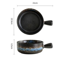 Japanese Style Ceramic Bowl With Lid Handle For Instant Noodles