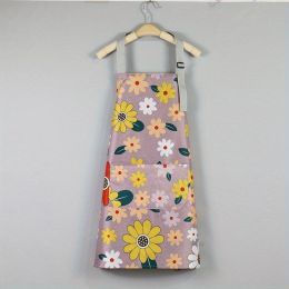 1pc Oil-proof And Waterproof Apron; Floral Pattern Kitchen Cooking Apron With Pocket - Pink