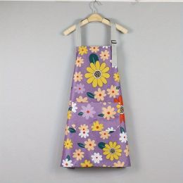 1pc Oil-proof And Waterproof Apron; Floral Pattern Kitchen Cooking Apron With Pocket - Purple