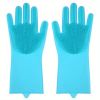 1pair Kitchen Silicone Dishwashing Gloves; Housework Cleaning Waterproof Insulation Magic Gloves; Dishwashing Brush - Sky Blue - Silica Gel
