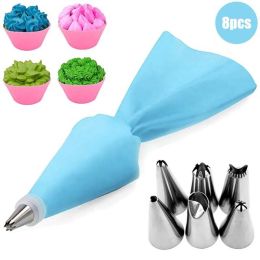 8/10/18PCS Silicone Pastry Bag Tips Kitchen Cake Icing Piping Cream Cake Decorating Tools Reusable Pastry Bags Nozzle Set - Blue