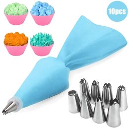 8/10/18PCS Silicone Pastry Bag Tips Kitchen Cake Icing Piping Cream Cake Decorating Tools Reusable Pastry Bags Nozzle Set - blue 1