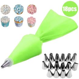 8/10/18PCS Silicone Pastry Bag Tips Kitchen Cake Icing Piping Cream Cake Decorating Tools Reusable Pastry Bags Nozzle Set - green 2