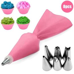 8/10/18PCS Silicone Pastry Bag Tips Kitchen Cake Icing Piping Cream Cake Decorating Tools Reusable Pastry Bags Nozzle Set - Pink