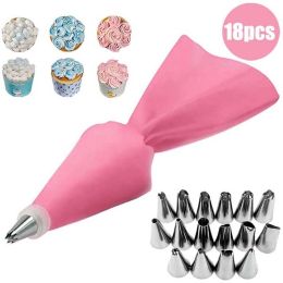 8/10/18PCS Silicone Pastry Bag Tips Kitchen Cake Icing Piping Cream Cake Decorating Tools Reusable Pastry Bags Nozzle Set - pink 2