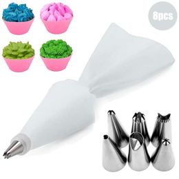 8/10/18PCS Silicone Pastry Bag Tips Kitchen Cake Icing Piping Cream Cake Decorating Tools Reusable Pastry Bags Nozzle Set - White