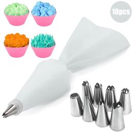 8/10/18PCS Silicone Pastry Bag Tips Kitchen Cake Icing Piping Cream Cake Decorating Tools Reusable Pastry Bags Nozzle Set - white 1
