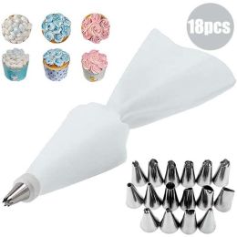 8/10/18PCS Silicone Pastry Bag Tips Kitchen Cake Icing Piping Cream Cake Decorating Tools Reusable Pastry Bags Nozzle Set - white 2