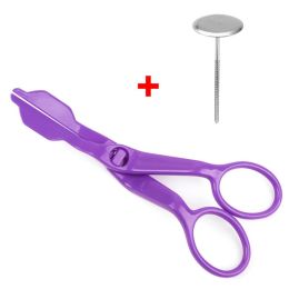 2pcs Piping Flower Scissors/Nail Kitchen Baking Pastry Tool Rose Decor Lifter Fondant Cake Decorating Tray Cream Transfer Set - Purple Set