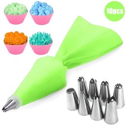 8/10/18PCS Silicone Pastry Bag Tips Kitchen Cake Icing Piping Cream Cake Decorating Tools Reusable Pastry Bags Nozzle Set - green 1