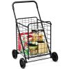 Jumbo Basket Folding Shopping Cart With Swiveling Wheels And Dual Storage Baskets - Black A - Kitchen Tools