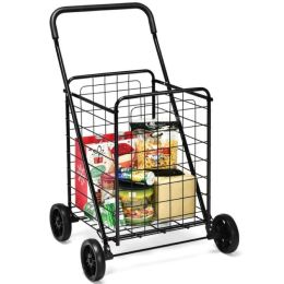 Jumbo Basket Folding Shopping Cart With Swiveling Wheels And Dual Storage Baskets - Black A - Kitchen Tools