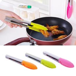 Silicone Cooking Salad Stainless Steel Handle Serving BBQ Tongs Kitchen Utensil - BBQ Tongs