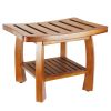 Oceanstar Solid Wood Spa Bench with Storage Shelf, Teak Color Finish - SB1521