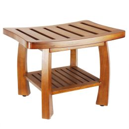 Oceanstar Solid Wood Spa Bench with Storage Shelf, Teak Color Finish - SB1521