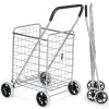 Jumbo Basket Folding Shopping Cart With Swiveling Wheels And Dual Storage Baskets - Silver A - Kitchen Tools