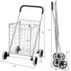 Jumbo Basket Folding Shopping Cart With Swiveling Wheels And Dual Storage Baskets - Silver A - Kitchen Tools