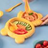 1pc Bear Shaped Dinner Plate Set; Kitchen Multi-functional Small Plaid Fruit Salad Plate - Orange
