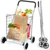 Jumbo Basket Folding Shopping Cart With Swiveling Wheels And Dual Storage Baskets - Silver A - Kitchen Tools